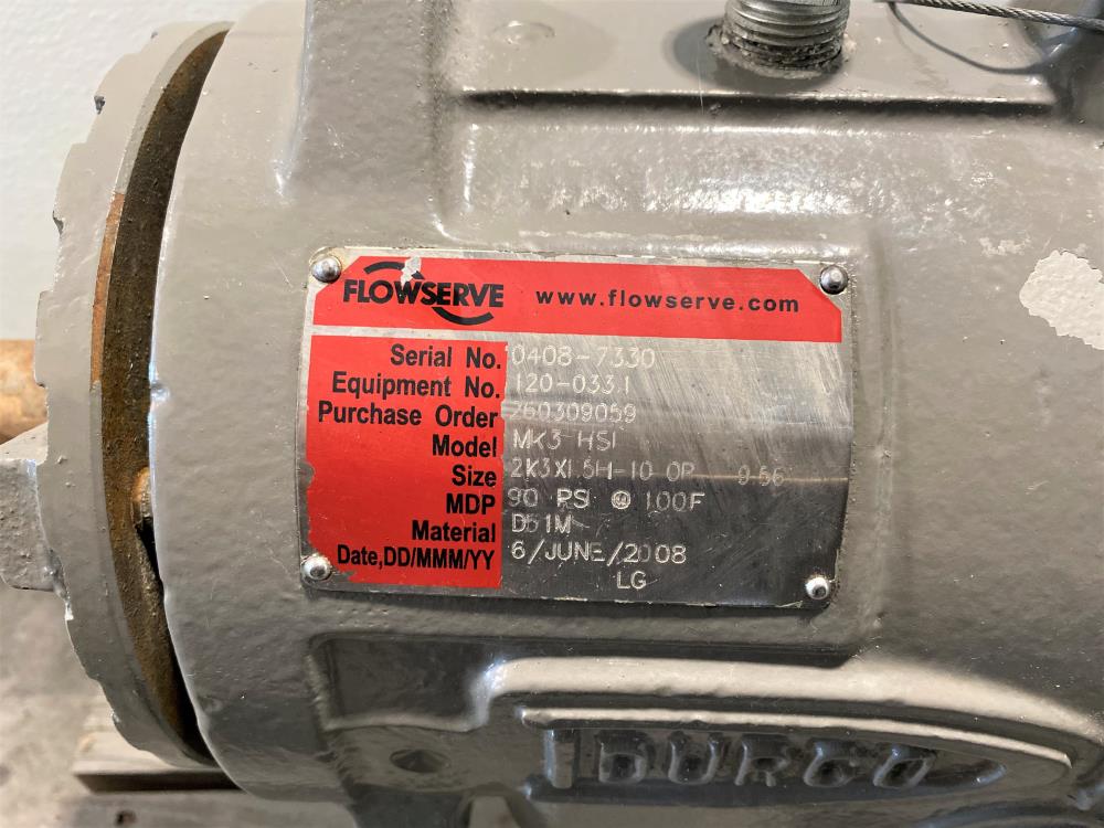 Durco MK3 HSI Pump 2K3X1.5H-10, D51M Material w/ Spare Pump Casing & Rear Cover